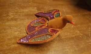 Vintage Japan Made Christmas Tree Clip On Bird Ornament Glittery Wings NWT