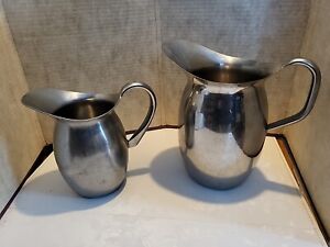 Vintage Vollrath Large Stainless Steel Ware Pitcher #8204 Plus Small Pitcher
