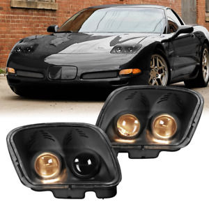 Pair Black Dual Projector Headlights Lamps LH+RH For 1997-04 Chevy Corvette C5 (For: 1998 Corvette)