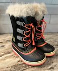 Sorel Snow Boots Faux Fur Waterproof Winter Black Girls Youth Size 4 NEON ORANGE
