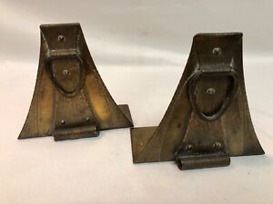 Vintage Pair Signed Roycroft Arts & Crafts Bookends metal buckle and strap
