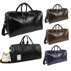 Waterproof Leather Travel Duffle Bag Men Women Weekender Overnight HandBag 19
