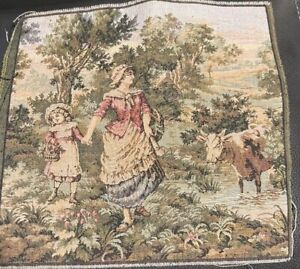 Vintage Tapestry Victorian  French Country Scene Mother & Child 9.5x 10”