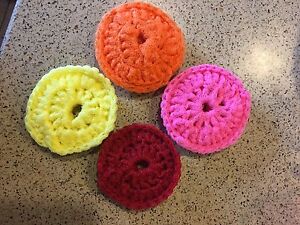 Jumbo Double Scrubbies -3- Double Layer Crochet Pot Dish Scrubbers Nylon Netting