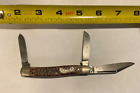 Vintage 1970s Frontier USA #4131 (3) Blade Pocket Knife Jigged Delrin Handle