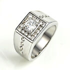 RHODIUM PLATED RING FOR MEN SILVER PLATED WHITE CUBIC ZIRCONIA JEWELRY