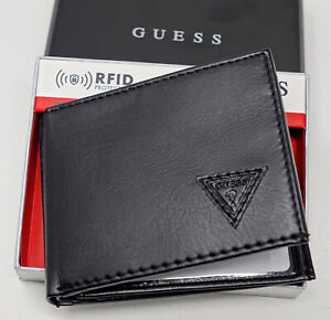 NEW GUESS Men's Black Leather Bifold RFID Protection Wallet