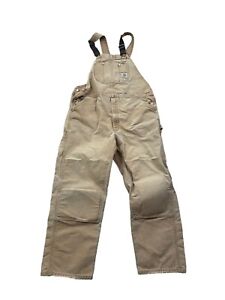Carhartt Mens Relaxed Fit Duck Bib Overalls R01-M Double Knee Canvas Brown 44x32