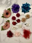 Lot Of 16 Big & Small Flower Hair Clips Pins Colorful Floral Accessories