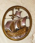 Tall Ship Brooch Gold Silver Sailing Carrack Galleon Boat Pin OOAK 18th Century