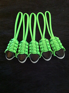 (5) Paracord Zipper Pulls- Fits Back Packs Gear Bags,Zombie Bug Out Bags-Green