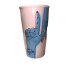 New ListingStarbucks Los Angeles LA Blue Hands Ceramic Pink Travel Tumbler Mug 12 ounce lid