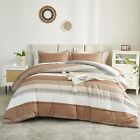 Full Size Comforter Sets Beige, 3 Pieces Lightweight Taupe Khaki White Colorb...