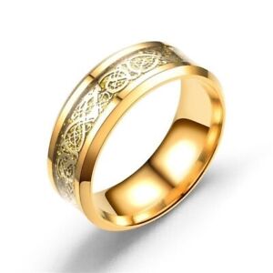 Men Women Gold Plated Blue Black Red Stainless Steel Celtic Dragon Band Ring 8mm