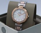 NEW AUTHENTIC FOSSIL KARLI CRYSTALS ROSE GOLD SILVER MOP WOMEN'S BQ3337 WATCH