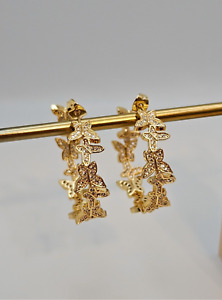 18k Gold Plated Butterfly Cubic Zirconia Hoop Earrings, Chunky Hoop for Women