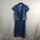 Vintage Jane Ashley Denim Dress Womens Small Blue Jean Maxi Embroidery Retro