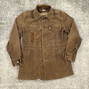Vintage Levis Safari Jacket Mens Large Brown Corduroy Split Tail Field Coat 80s