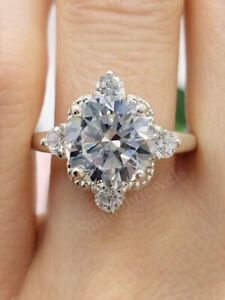 Designer 3.25 Ct Off White Round Cut Certified Diamond Solitaire 925 Silver Ring