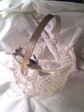 Vtg Diamond Cut Glass Ice Bucket Hammered Stainless Handle/Tongs Vollrath Japan
