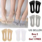 Womens 5 Finger Toe Invisible No Show Nonslip Loafer Low Cut Solid Cotton Socks