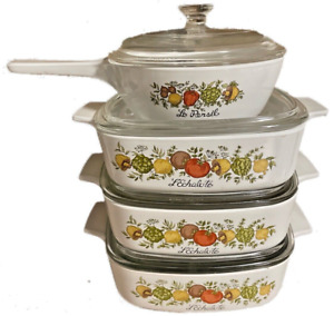 Vintage L’Echalote And Le Persil CorningWare Spice of Life Dish Set of 4 W/ Lids