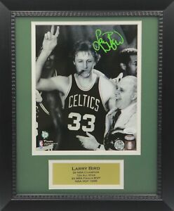 Larry Bird Autographed Boston Celtics Basketball Cigar 8x10 Framed Photo JSA COA