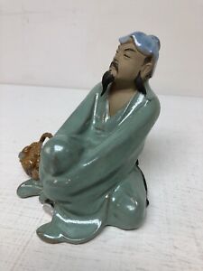 Vintage Chinese Mudman (Shiwan)  Ceramic Figurine- Man with Picnic Basket