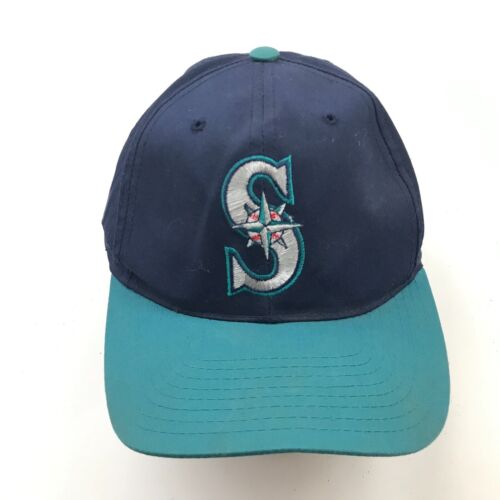 VINTAGE Seattle Mariners Hat Cap Snapback Blue Blockhead One Size Adjustable