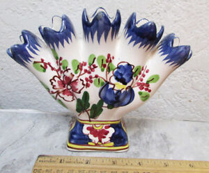 Vintage Tulipiere 5 finger hand painted vase, made in Portugal, beautiful decor