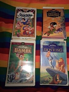 Lot Of 4 Original Disney VHS Movies Bambi, SNOW WHITE, HUNCHBACK. LION KING