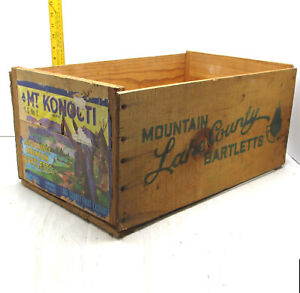 Vintage Mount Konocti Wooden Pear Crate Native American Chief Lake County Fruit