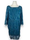 NWT Size 16 JJ's House Teal Full Sequin Sheath Knee Lengh Mother of Bride Dress