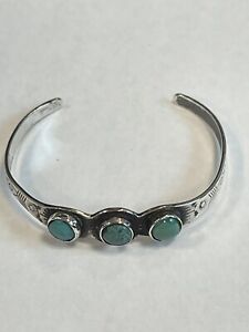STERLING OLD PAWN NATIVE AMERICAN BABY !! CUFF BRACELET TINY!! W/TURQUOISE-NICE!