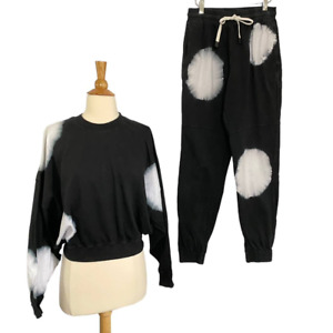 Bassike Loungewear SET Black Radial Tie Dye Sweatshirt & Joggers Cotton Size S
