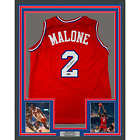 Framed Facsimile Autographed Moses Malone 33x42 Red Reprint Laser Auto Jersey