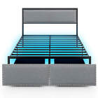 New ListingFull Size Bed Frame with 2 Storage Drawers LED Lights Slats Support Modern