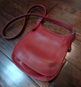 Vintage COACH Satchel Shoulder Bag Small Hippie Flap Red Leather - Style 9135