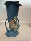 Mid Century Modern Vintage Roseville Pottery Blue Cosmos 2 Handled Vase 954-10