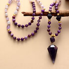 Natural Amethyst Pendant Necklace Phosphosiderite Stone Beaded Necklace Handmade
