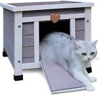 Deblue Weatherproof Cat House for Outdoor Cats, Wooden Small Pet House Outside