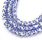 6mm Floral Blue White Porcelain decals Round Beads (30)