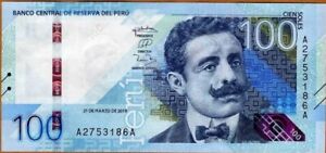 100 Soles UNC Banknote.Single 100 Soles Circulated.Peru 100 Soles 2019/2021 Note