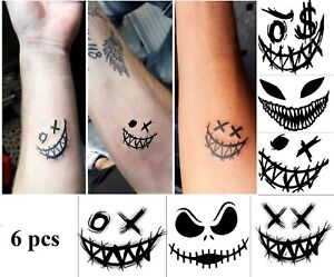 6pcs Smile Temporary Tattoo Mouth Halloween Fake Tattoo Men Women Hand Arm Neck