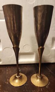 New ListingPair Brass Wine or Champagne Flutes Goblets Made in India - 9.5