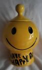New Listing1960s McCoy Pottery Smiley Face Have A Happy Day Bright Yellow Cookie Jar & Lid
