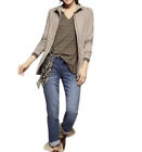 Cabi Tee Tunic Woman Size Medium Brown V Neck Stripe Asymmetric Hem Long Sleeve