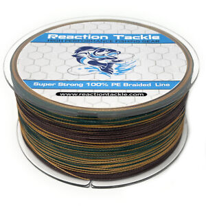 Reaction Tackle Braided Fishing Line Green Camouflage 4 and 8 Strand Braid