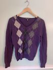 APT. 9 Sweater large Purple Soft 100% Cashmere Argyle Pullover V Neck Top