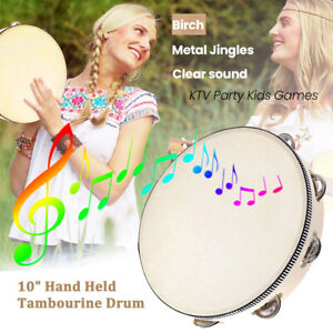 10 inch Musical Tambourine Tamborine Drum Round Percussion for KTV Games P2O8